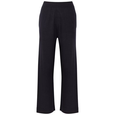 Shop Allude Navy Wool Wide-leg Trousers
