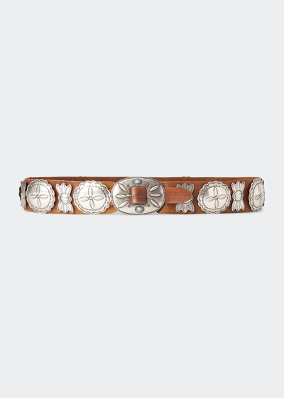 Shop Ralph Lauren Casted Concho Leather Belt In Brown