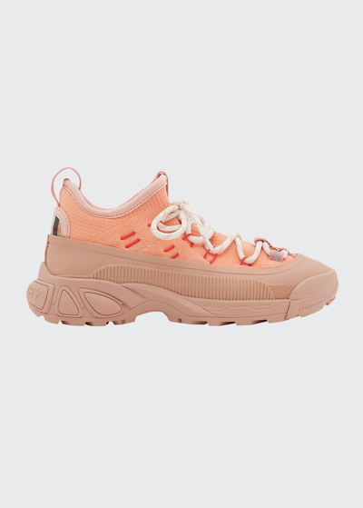 Shop Burberry Girl's Arthur Knit Sneakers, Toddler/kid In Warm Coral