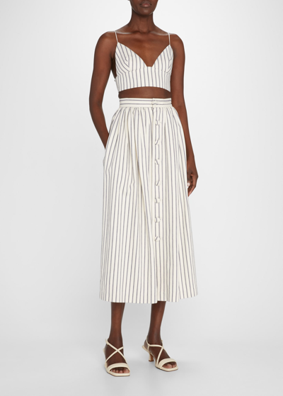 Shop Adam Lippes Stripe Denim Midi Skirt In Canvas/indigo