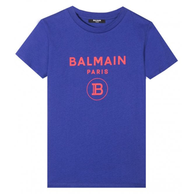 Shop Balmain Boys Logo T-shirt Blue