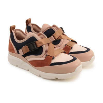 Shop Chloé Chloe Girls Leather Trainers Pink In Multi-colour