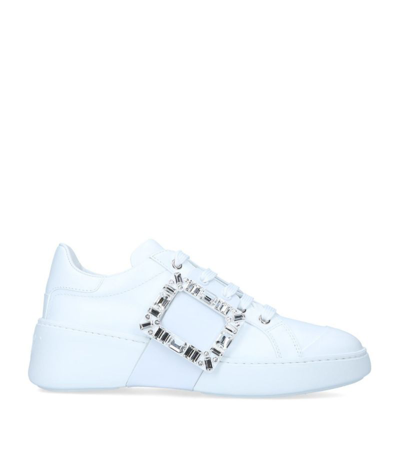 Shop Roger Vivier Leather Viv Skate Sneakers In White
