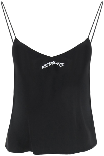 Shop Vetements Logo Slip Top In Black (black)