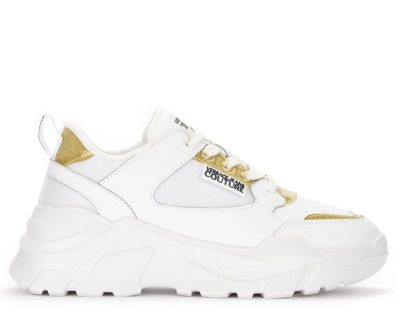 Shop Versace Jeans Couture White Sneaker With Golden Details In Multicolor
