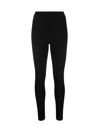 Shop Balmain Textured Knitted Monogram Leggings In Pa Black