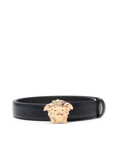 Shop Versace Belt H.30 Calf In Balck Gold