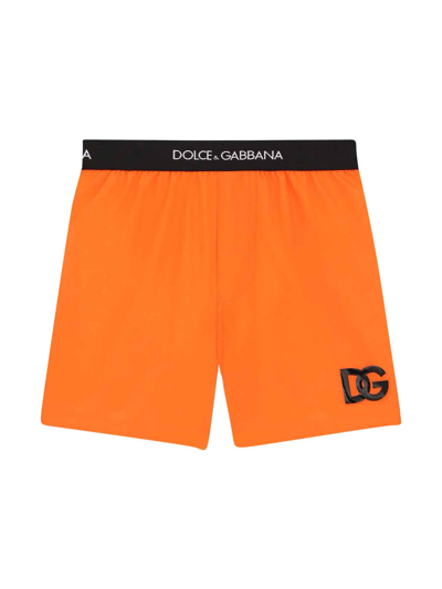 Shop Dolce & Gabbana Boy Orange Swimsuit In Arancio