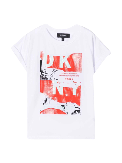 Shop Dkny Unisex White Teen T-shirt In Bianco/rosso
