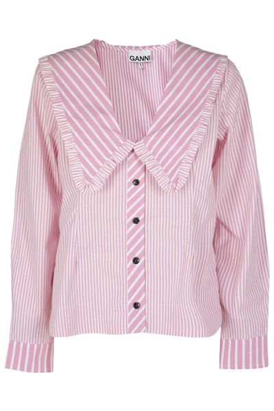 Shop Ganni Stripe Cotton In Rosa