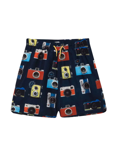 Shop Paul Smith Junior Blue Boy Swimsuit With Multicolor Print