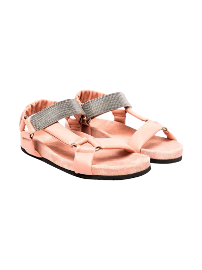 Shop Brunello Cucinelli Pink Teen Girl Sandals In Rosa