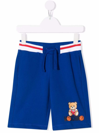 Shop Moschino Boy Blue Jersey Shorts With Logo