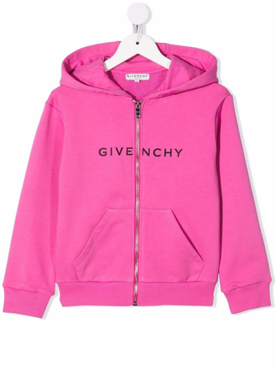 Shop Givenchy Girl Pink Blend Cotton Hoodie With Logo Print
