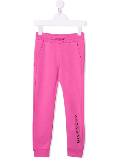 Shop Givenchy Kids Girls Pink Cotton Jogger With Logo Print In Fuxia