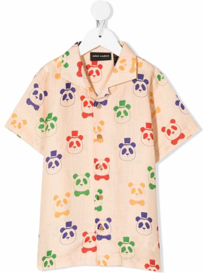 Shop Mini Rodini Kids Boyss Panda Linen And Organic Cotton Beige Shirt