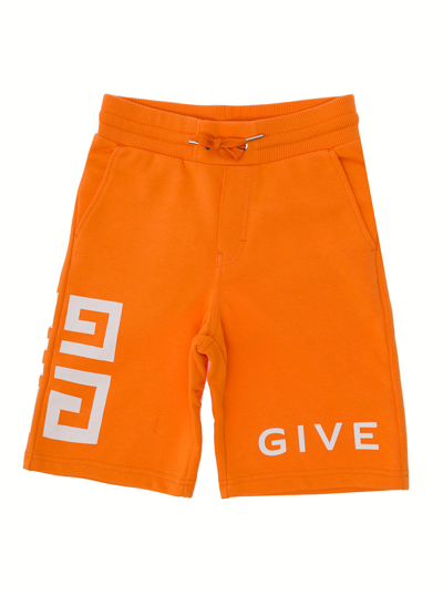 Shop Givenchy Boy Blend Cotton Orange Bermuda With Logo