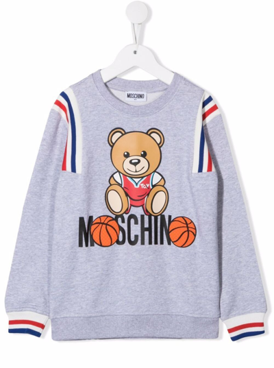 Shop Moschino Kids Boys Grey Cotton Sweatshirt With Logo Bear Basket Print