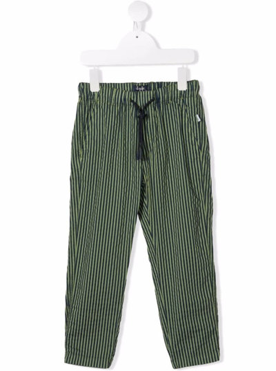 Shop Il Gufo Boy Blend Cotton Green Stripes Trousers