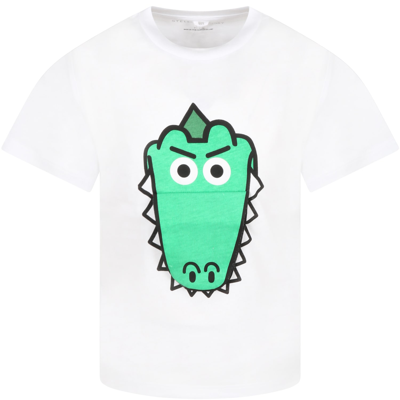 Shop Stella Mccartney White T-shirt For Boy With Green Crocodile