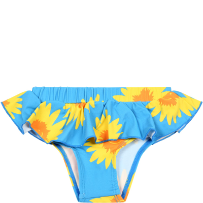 Shop Stella Mccartney Azure Swimsuit For Baby Girl With Sunflowers In Light Blue