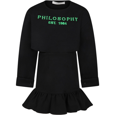 Shop Philosophy Di Lorenzo Serafini Black Dress For Girl With Logo