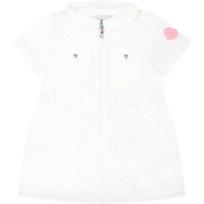 Shop Moncler White Dress For Baby Girl With Logo