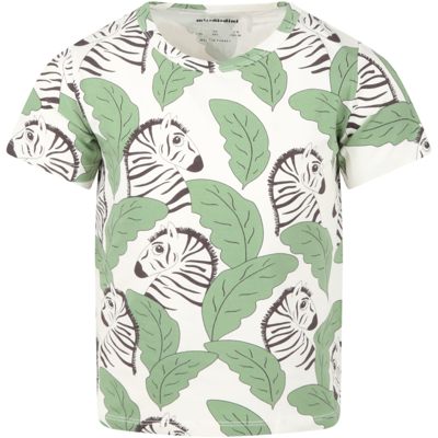 Shop Mini Rodini White T-shirt For Kids With Zebras In Green