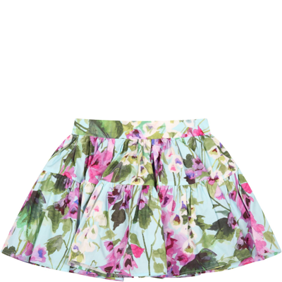 Shop Dolce & Gabbana Light-blue Skirt For Baby Girl With Cowbellflowers In Multicolor