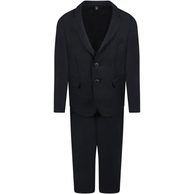 Shop Armani Collezioni Blue Suit For Boy With Embroidered Logo