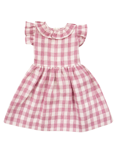 Shop Il Gufo Linen Checked Dress In Pink/white