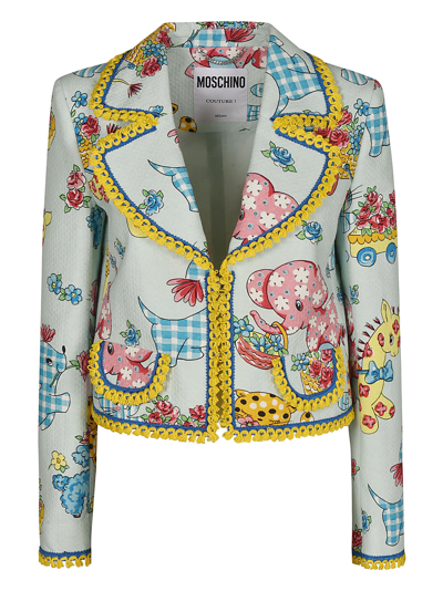 Shop Moschino Printed Cropped Jacket In Pink