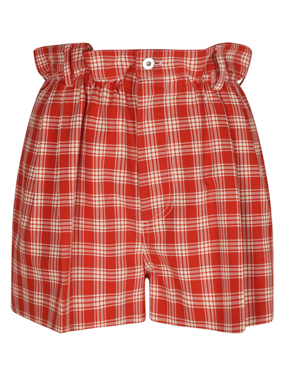 Shop Miu Miu Check Shorts In Red/white