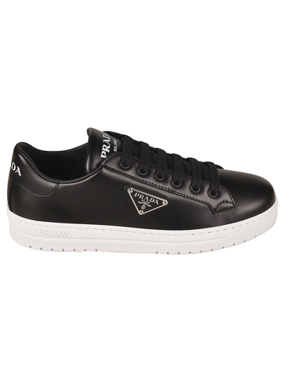 Shop Prada Logo Plaque Sneakers In White/black