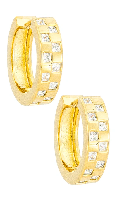 Shop Luv Aj The Checkerboard Pave Hoops In Metallic Gold