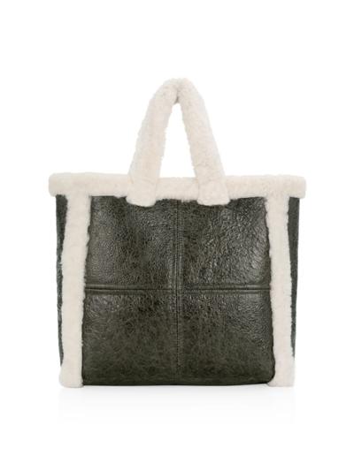 Shop Julia & Stella For Maximilian Women's Shearling Tote Bag In Green Black Ivory