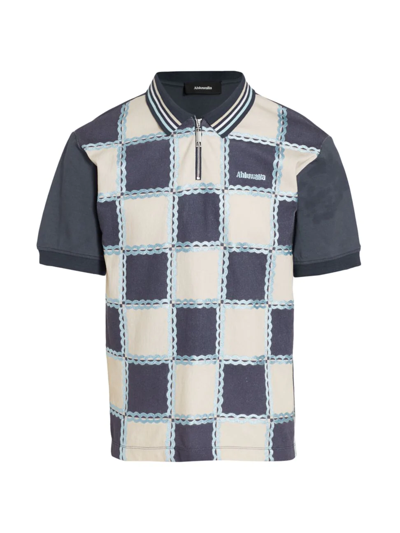 Shop Ahluwalia Men's Checkerboard Graphic-print Polo Shirt In Beige Blue Navy