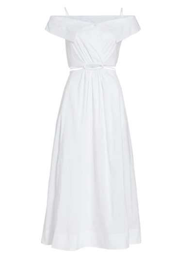 Shop Jonathan Simkhai Ansley Off-the-shoulder Shirt Midi-dress In White