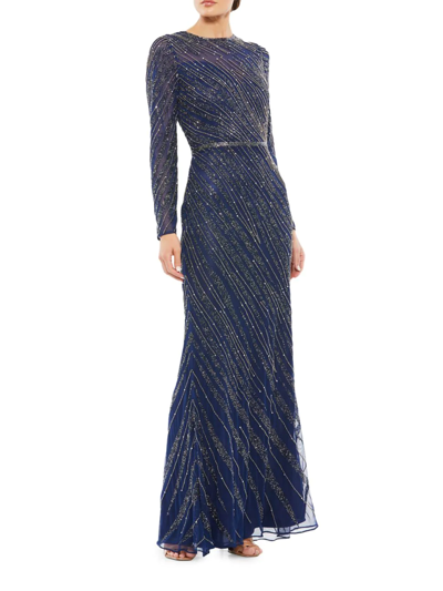 Shop Mac Duggal Women's Sequin Long-sleeve Gown In Midnight