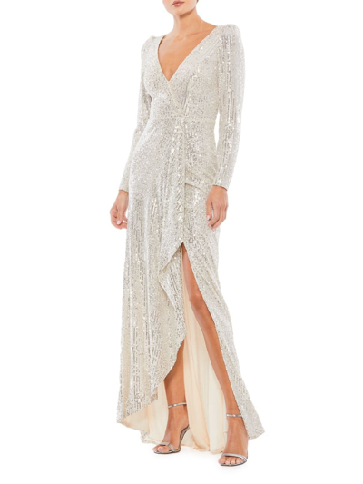 Shop Mac Duggal Women's Sequin Evening Gown In Silver