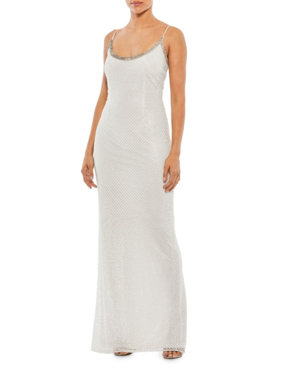 Shop Mac Duggal Women's Beaded Column Gown In White