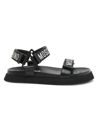 Shop Moschino Men's Leather Strap Sandals In Black