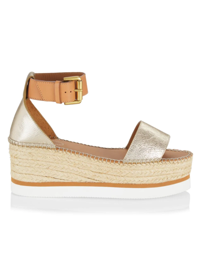 Shop See By Chloé Women's Glyn Leather Espadrille Wedge Sandals In Gold