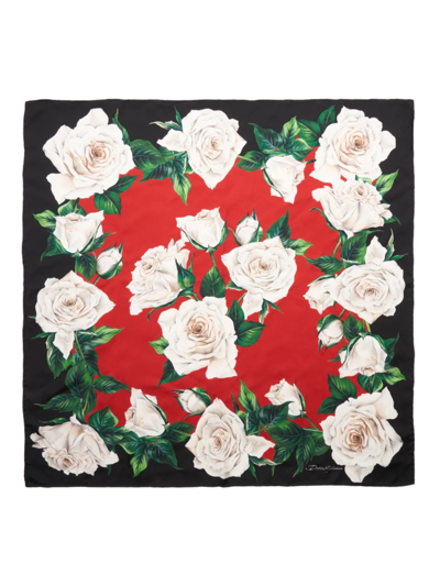 Shop Dolce & Gabbana Women's Rose-print Silk Scarf