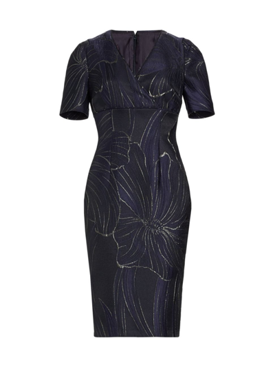 Shop Talbot Runhof Women's Metallic Floral-jacquard Knee-length Dress In Royal Navy