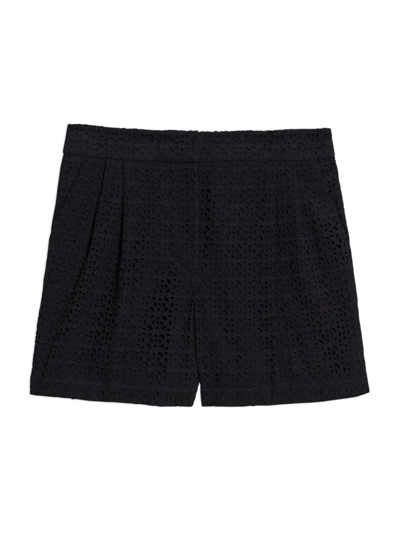 Shop Theory Women's Double Pleated-front Eyelet Lace Shorts In Black