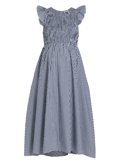Shop Nom Maternity Women's Harper Smocked Gingham Midi-dress In Navy Gingham