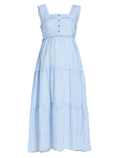 Shop Nom Maternity Women's Emma Tiered Cotton Maxi Dress In Sky Stripe