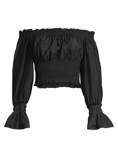 Shop Ungaro Women's Catherine Smocked Cotton & Silk Blouse In Black