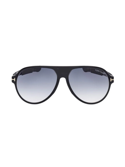 Shop Tom Ford Men's Oscar 60mm Pilot Sunglasses In Shiny Black